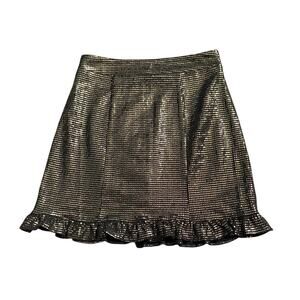MIAMI Womens Size Small Gold Sequined Ruffled Back Zip Ruffled Mini Skirt